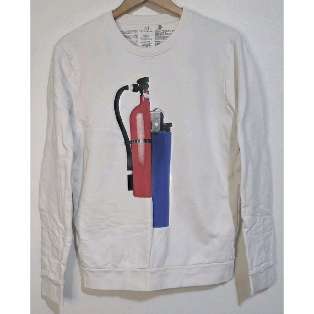 TEE LIBRARY Colab Fire Extinguisher Light Half Mens M Off White Pullover Sweats